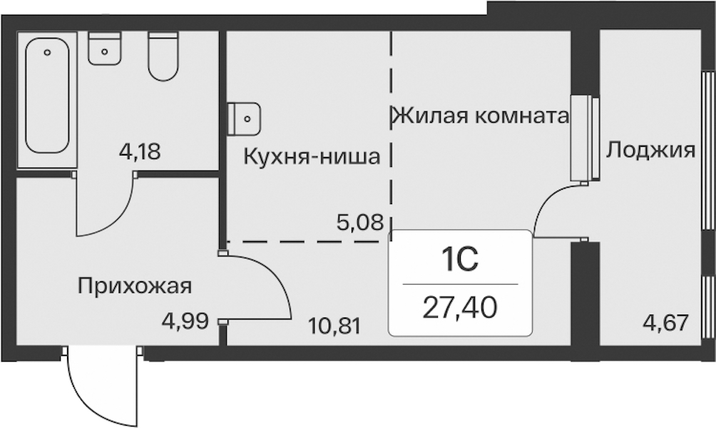 Квартира студия 27.4 м², 2/11 эт., ЖК «Расцветай в Янино»